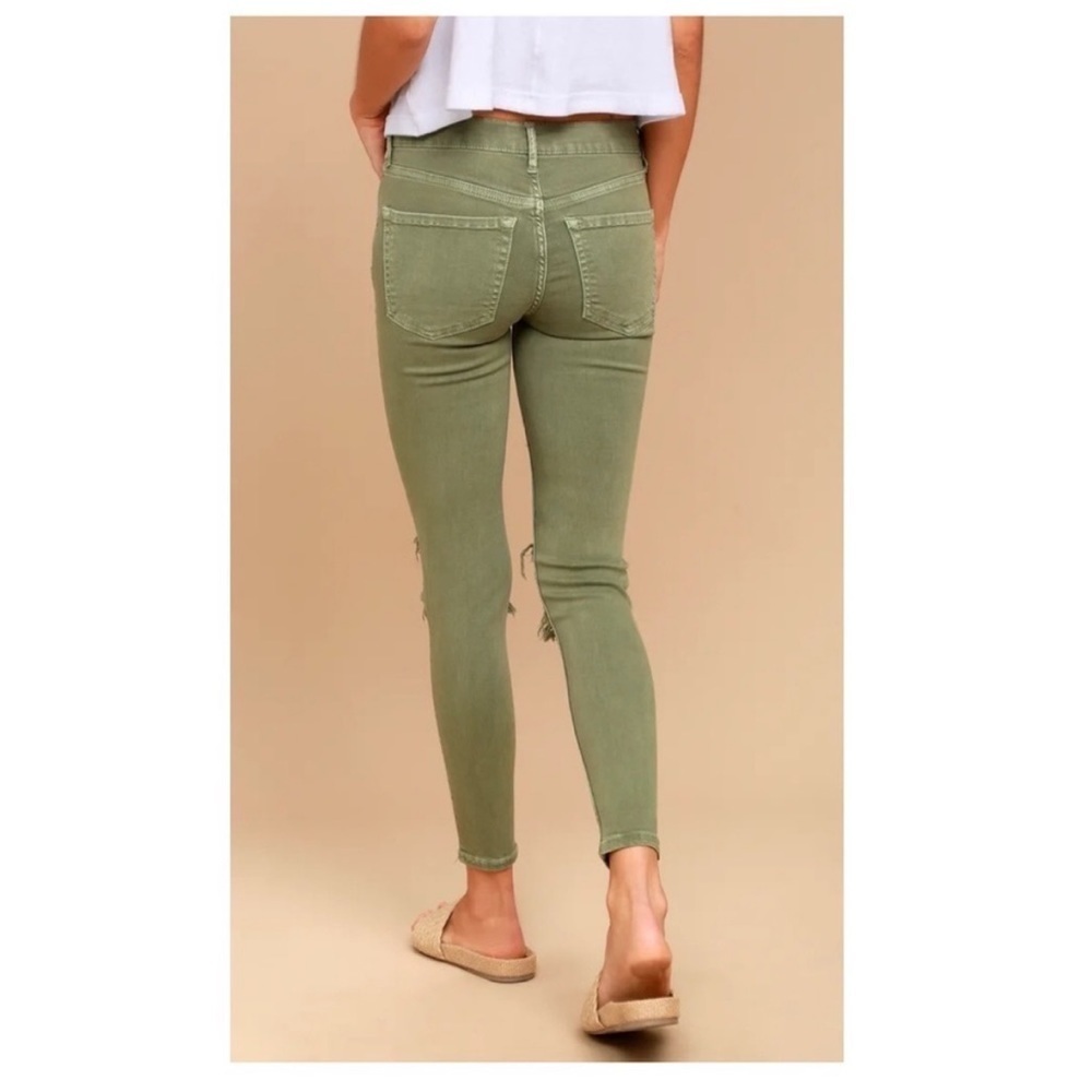 Free People High Rise Busted Olive Green Distressed Skinny Jeans - Picture 7 of 15